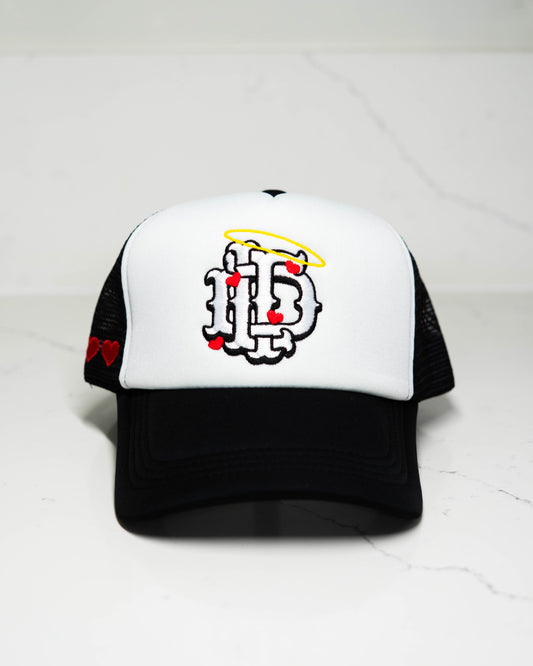 DTL Trucker Hat "Halo Hearts" | Black & White