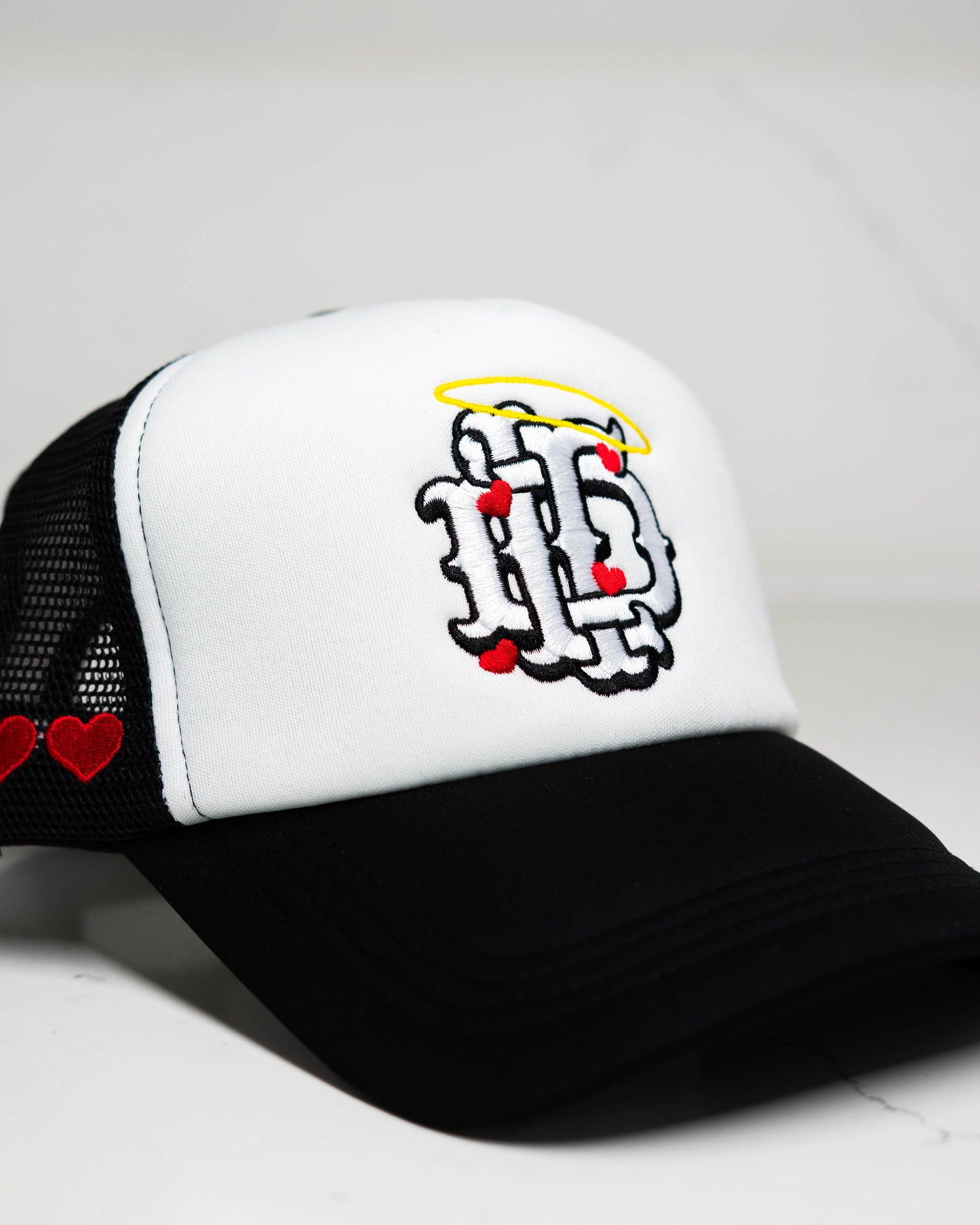 DTL Trucker Hat "Halo Hearts" | Black & White